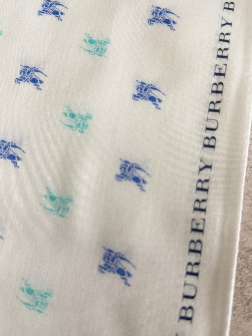 Burberry White Handkerchief with Blue & Aqua Equestrian Print - Picture 6 of 8